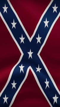 Confederate States Waving Flag in Vertical Orientation. Realistic Flag Animation. Seamless Loop Background.