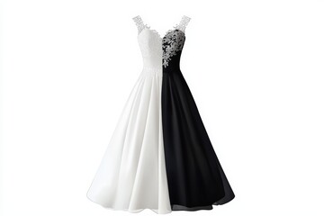 Fototapeta premium Elegant dual-tone dress featuring a lace bodice, flowing skirt, perfect for formal events, weddings, or parties.
