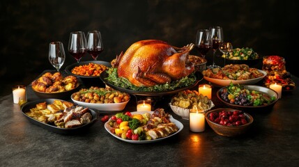 Bake roasted turkey dish for luxury traditional thanksgiving holiday gathering dinner