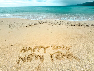 Happy new year 2025 on the beach