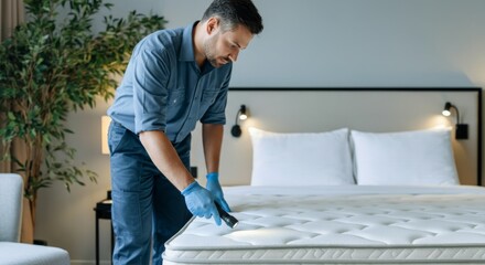 Professional mattress cleaning service in modern bedroom interior for improved hygiene and comfort