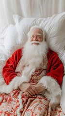 Obraz premium Festive celebration santa claus cozy bedroom portrait photography warm atmosphere close-up view holiday spirit