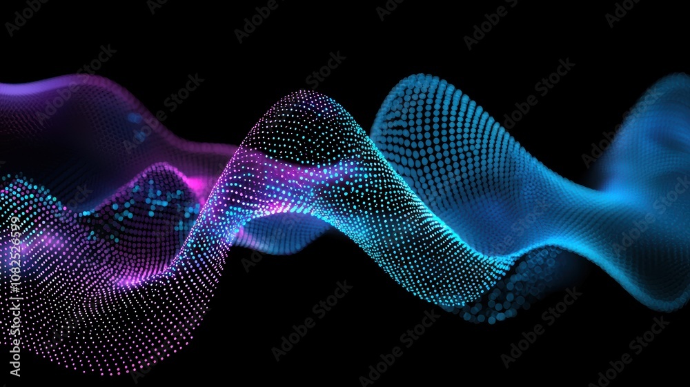 Poster vibrant interconnected grid waveform with nodes and electric colors on a dark background for abstrac