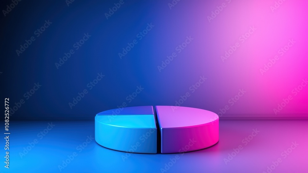 Poster holographic pie chart and line graphs in blue background with floating elements for data visualizati