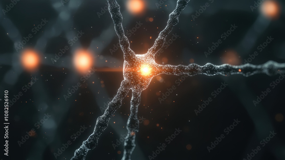 Poster abstract visualization of neural network with glowing lines and soft gradients illustrating modern t