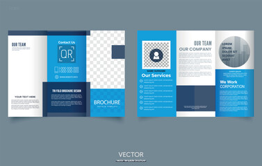 Business Blue Trifold brochure design, modern. Vector graphics.