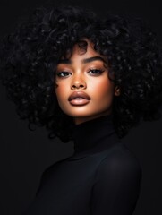 Fototapeta premium portrait of a young attractive Sudanese woman in a studio on a dark background