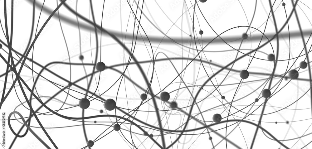 Poster Big data visualization. Network connection structure with chaotic distribution of points and lines. 3D rendering.