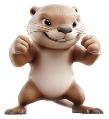 Naklejka premium A cartoon otter is standing with his arms raised and looking at the camera. The otter has a big smile on his face and he is happy and excited