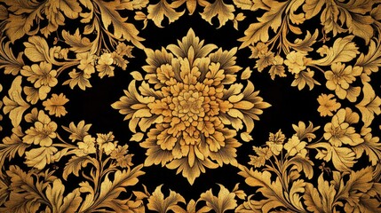 Golden Flower on Black Background