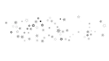 Abstract image of scattered silver stars on a black background. The stars are of different sizes and sparkle, creating a dreamy and magical atmosphere.