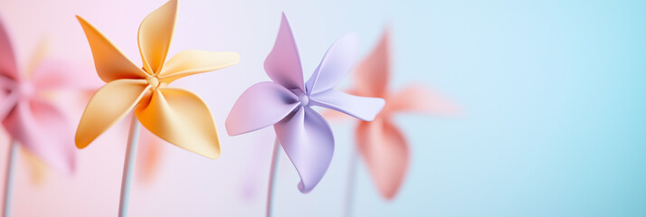 Obraz premium Spring Pinwheels in Soft Pastel ShadesColorful Pastel Pinwheels on Soft Gradient Background