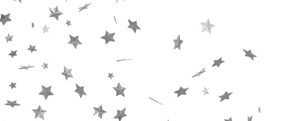 Silver star of confetti. Falling stars on a white background. Illustration of flying shiny stars.
