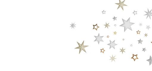 Abstract background with scattered gold and silver stars on a black background.