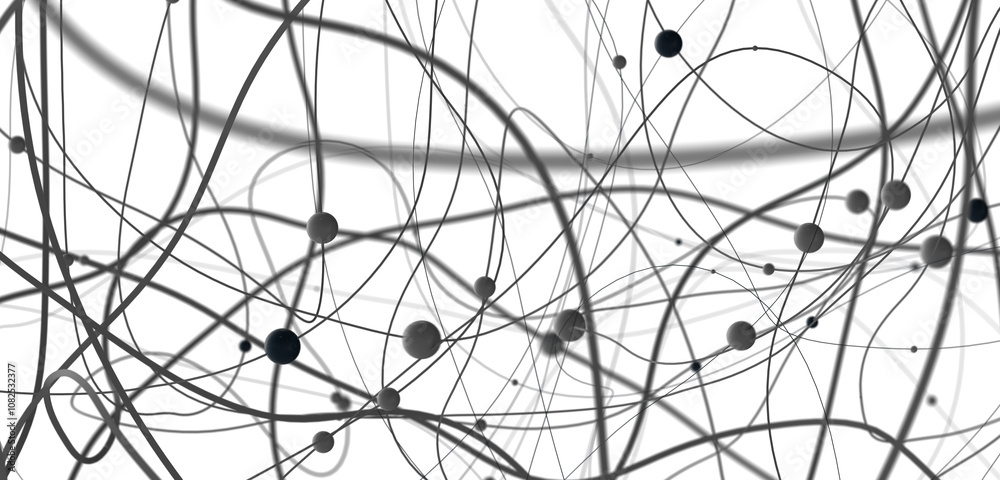 Leinwandbilder Big data visualization. Network connection structure with chaotic distribution of points and lines. 3D rendering.