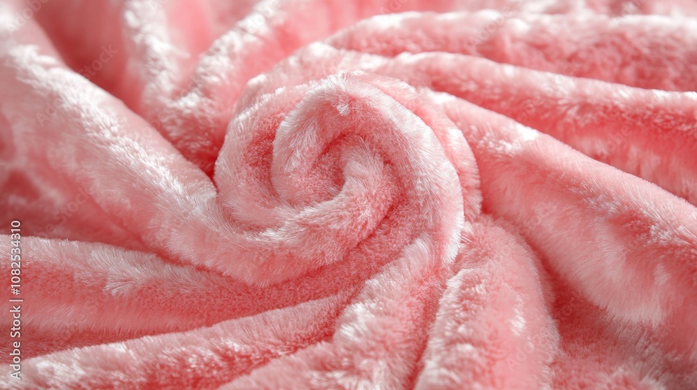 Poster a plush pink blanket is arranged in a spiral pattern, showcasing its soft texture. this cozy fabric 
