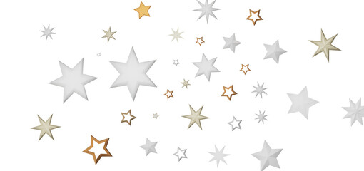 A digital illustration of a starry night sky, featuring a collection of twinkling stars in various sizes and shades of gold and silver on a black background.