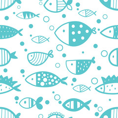 Obraz premium Cute fish. Kids background. Seamless pattern. Can be used in textile industry, paper, background, scrapbooking.