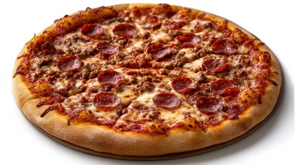 Delicious Pepperoni and Sausage Pizza on a Wooden Pizza Tray