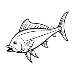 dolphin (mahi-mahi fish) fish design, labeled line art vector silhouette illustration.