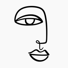 Abstract one line drawing woman face portrait logo