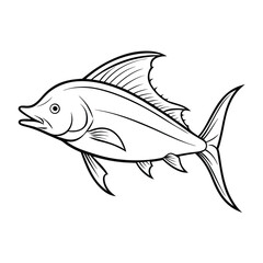 dolphin (mahi-mahi fish) fish design, labeled line art vector silhouette illustration.