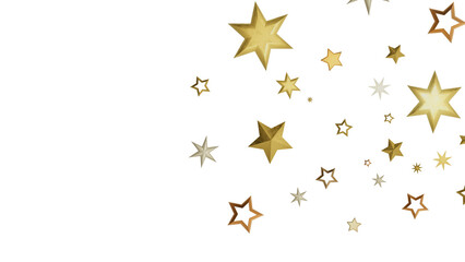 A collection of golden stars scattered on a black background. The stars are of various sizes and have a subtle glitter effect.