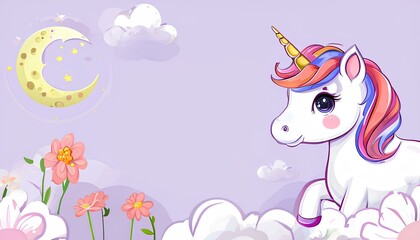 Unicorn isolated on a purple background, blending magical and cosmic themes, perfect for journal writing, universe-inspired designs, and celestial artwork