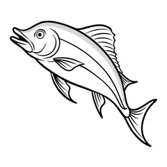 dolphin (mahi-mahi fish) fish design, labeled linocut vector silhouette illustration.