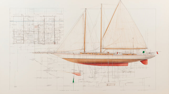 Classic Schooner Yacht Design Blueprint - Powered by Adobe