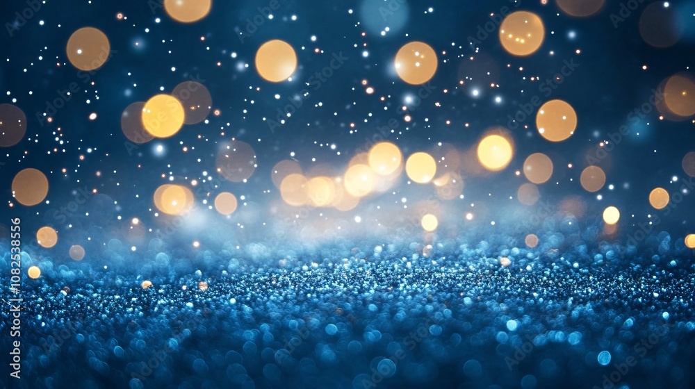 Aufkleber glitter texture creates sparkling festive blue background with golden bokeh lights