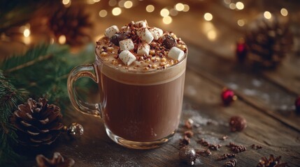 Cozy Hot Chocolate with Marshmallows Surrounded by Holiday Décor