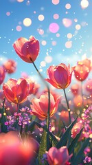 vivid bokeh background Tulip Field in Spring, ultra high definition image, photorealistic, 8k, generative ai