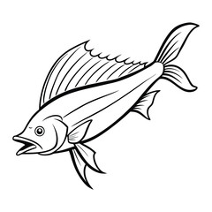 dolphin (mahi-mahi fish) fish design, labeled linocut vector silhouette illustration.