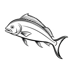 dolphin (mahi-mahi fish) fish design, labeled linocut vector silhouette illustration.