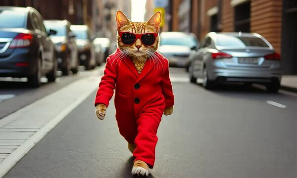 Cool Cat in Red Suit and Sunglasses with ai generated.
