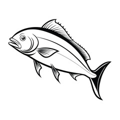 dolphin (mahi-mahi fish) fish design, labeled linocut vector silhouette illustration.