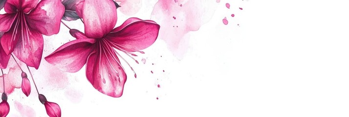 Obraz premium Hand-drawn Fuchsia Flower Border. Decorative Floral Illustration for Profile Header