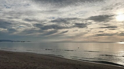 sky, sea, coconut tree and canoe