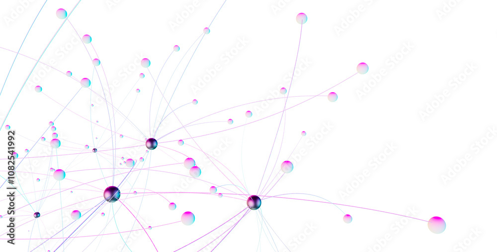 Poster Multi color connected lines and dots network 3d illustration