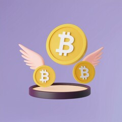 Stylized representation of Bitcoin with wings, symbolizing financial freedom and growth.