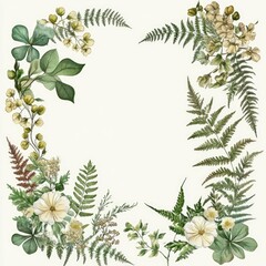 Romantic Vintage Floral Wedding Invitation Design with Watercolor Greenery and Botanical Illustration