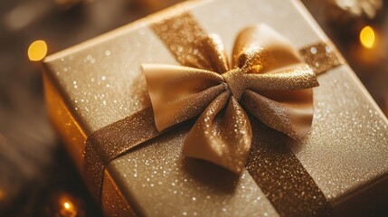 Gold Gift Box with Brown Bow