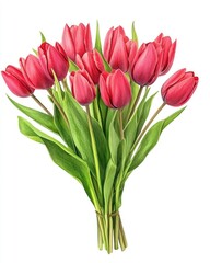 Fototapeta premium Vibrant Red Tulip Bouquet Illustration in Watercolor, Perfect for Greeting Cards and Romantic Celebrations