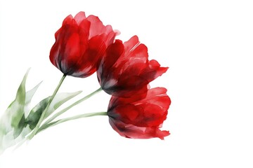 Obraz premium Vibrant Spring Blossoms. Hand-drawn Watercolor Red Tulips Isolated in a Romantic Floral Arrangement