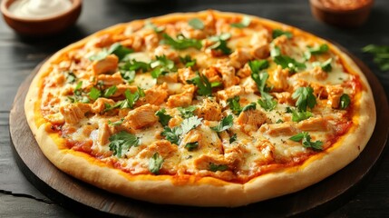 Delicious Chicken Pizza with Fresh Herbs and Cheesy Toppings