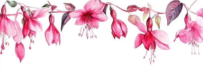 Obraz premium Watercolor Fuchsia Flower Border for Elegant Profile Header Template