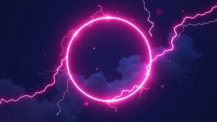 Fototapeta premium Abstract dark background with round pink lightning