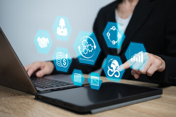Business continuity plan concept Businesswomen create business systems risk assessment management...