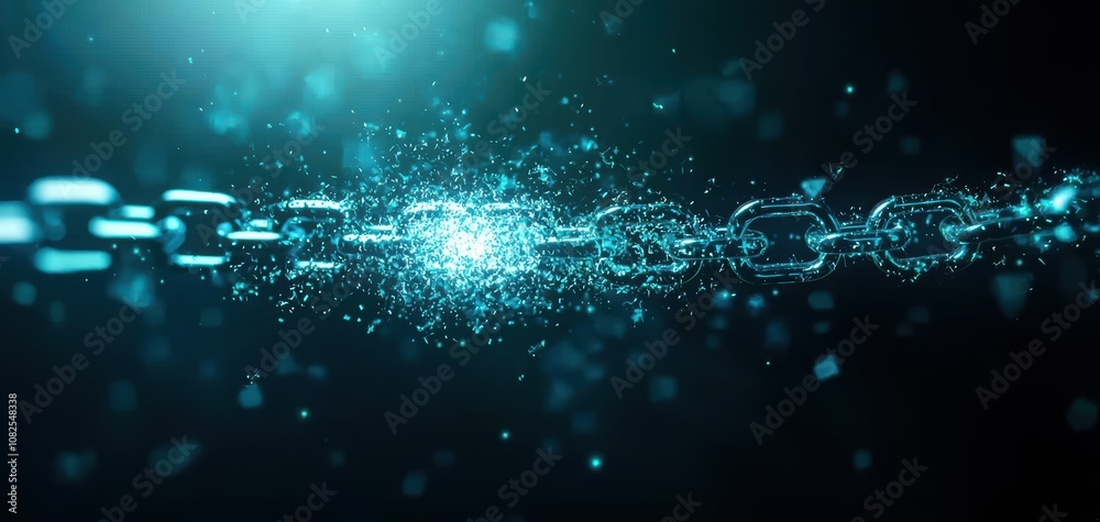 Leinwandbilder Supply chain security risks concept. A dynamic visual of sparkling particles and light, creating a vibrant, energetic atmosphere, reminiscent of technology and innovation.